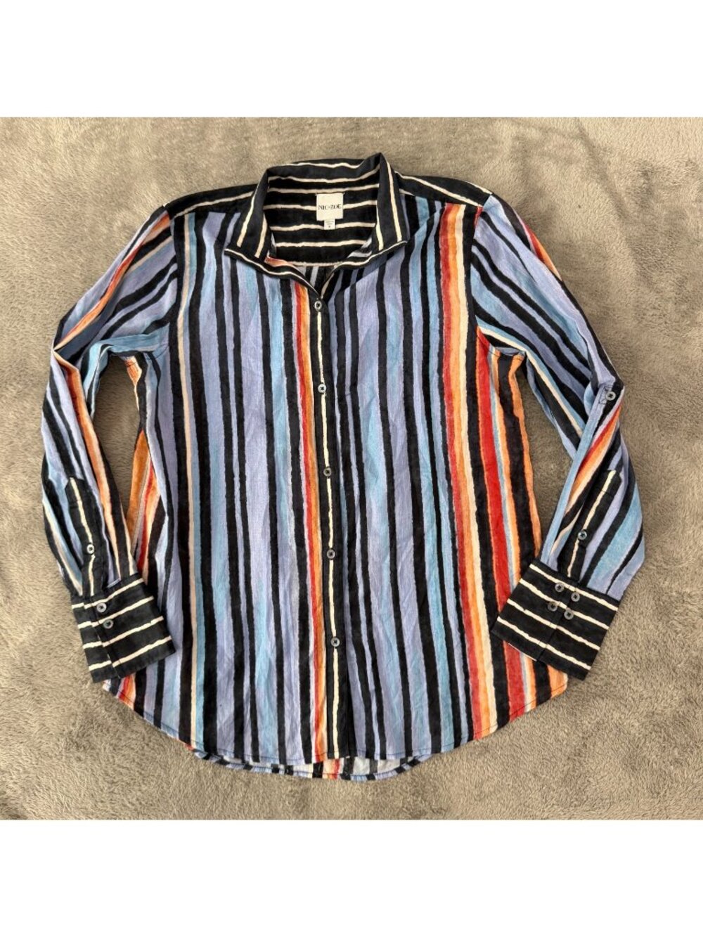 Nic + Zoe 100% Cotton Striped Button Up Blouse Shirt Top Womens SMALL